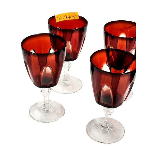 Cristal DArques-Durand Gothic Ruby Red Wine Glasses Cut Clear Stem Lot Of 6 - Picture 9 of 13